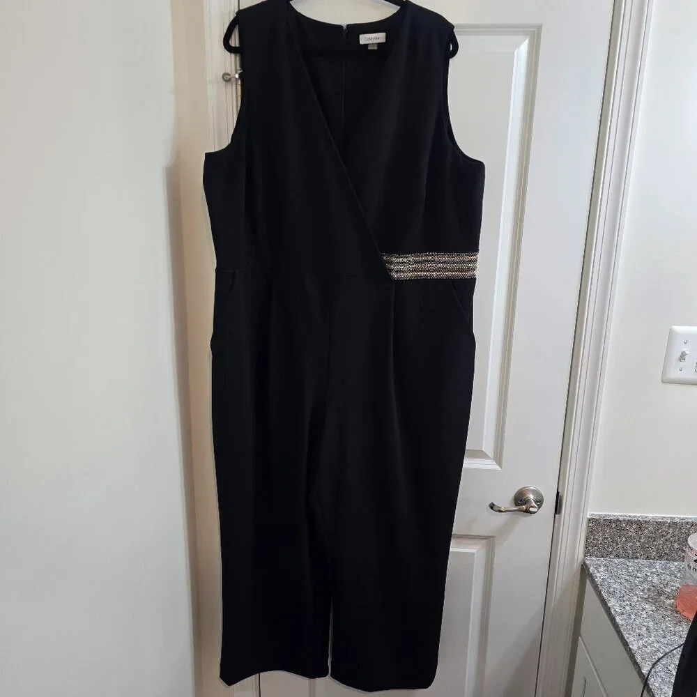 Calvin Klein Pants Jumpsuit - Black with Rhinestone Waist - Picture 1 of 12